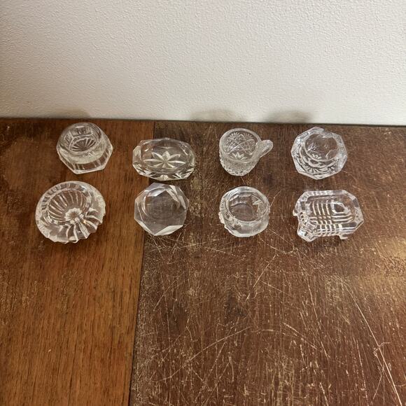 Antique Vintage Lot 8 Pressed Blown Glass Decorative Ornate‎ Salt Cellar Bundle - Picture 1 of 16